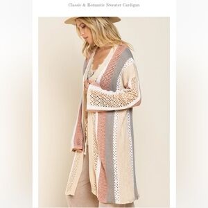 NWT Red Door Boutique, Striped Long Cardigan, size L